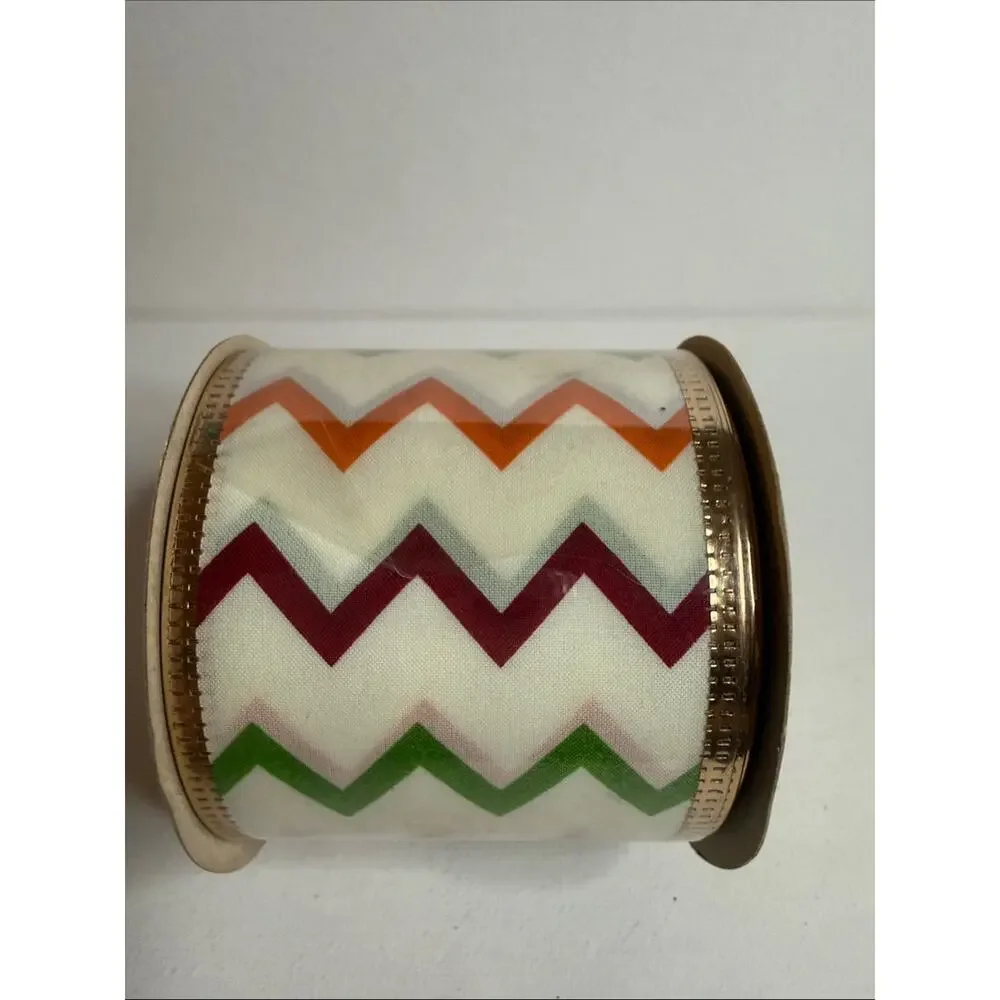 Crafter's Square Zigzag Chevron Ribbon - Cream with Green & Brown Accents